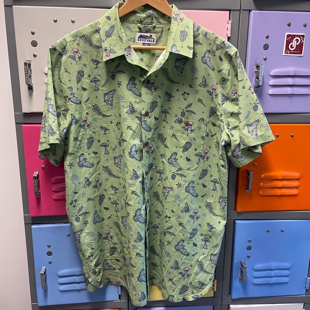 Edgevale Men's Green Nature Print Casual Shirt, L